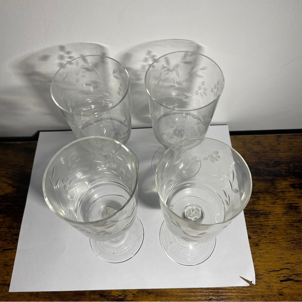 Set Of 4 Princess House Clear Crystal Etched Cordial Glasses 6.5" tall 2.5" base